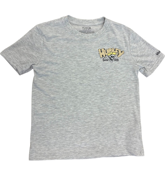 T-Shirt - Hurley gris clair en coton polyester 60 40 avec logo jaune et noir, style casual, vue de face pour enfant garçon