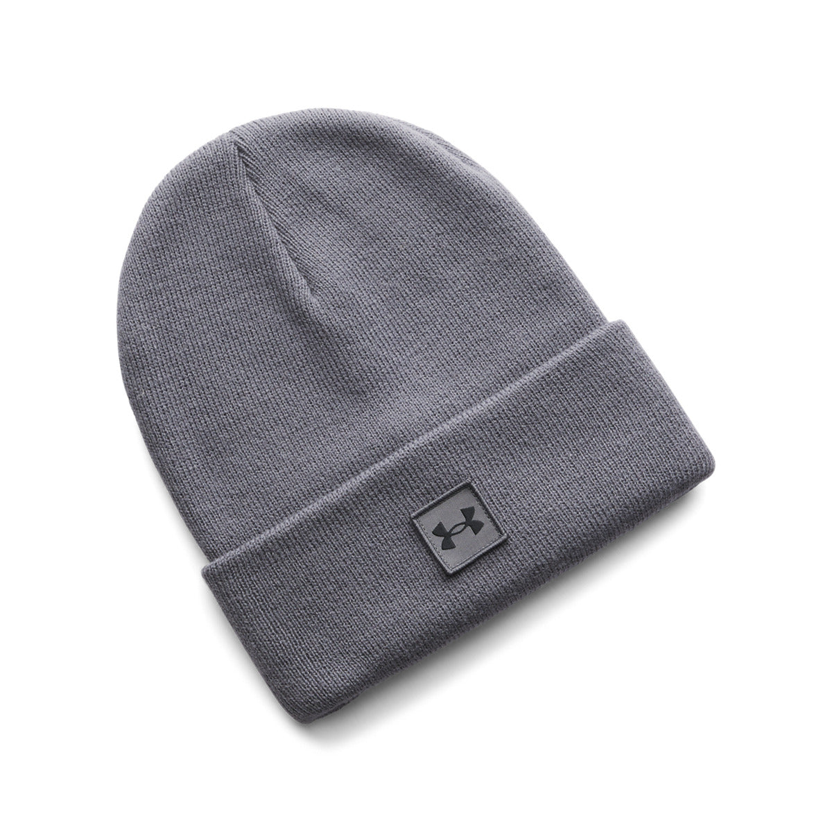 Tuque d'hiver - Under Armour en tricot gris, style classique avec revers, vue de dessus, unisexe adulte.