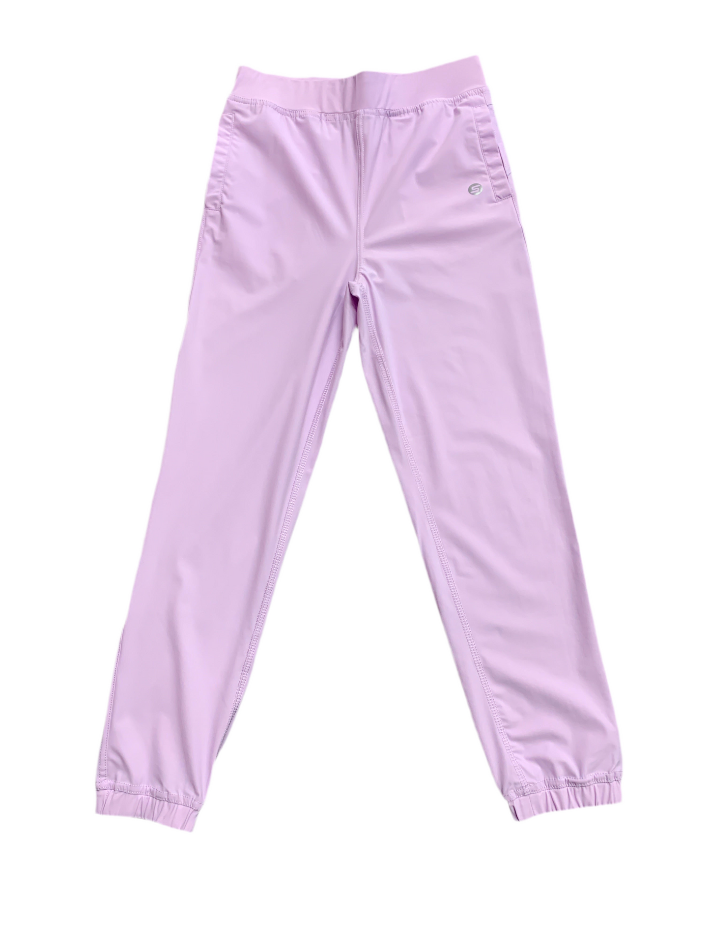 Pantalon - M.I.D rose clair en nylon et elasthane, coupe droite avec poches, vue de face, enfant garçon fille unisexe.