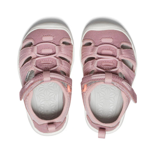 Sandales Moxie - Keen rose clair pour enfant, style sport avec semelle blanche, vue de dessus détaillée.