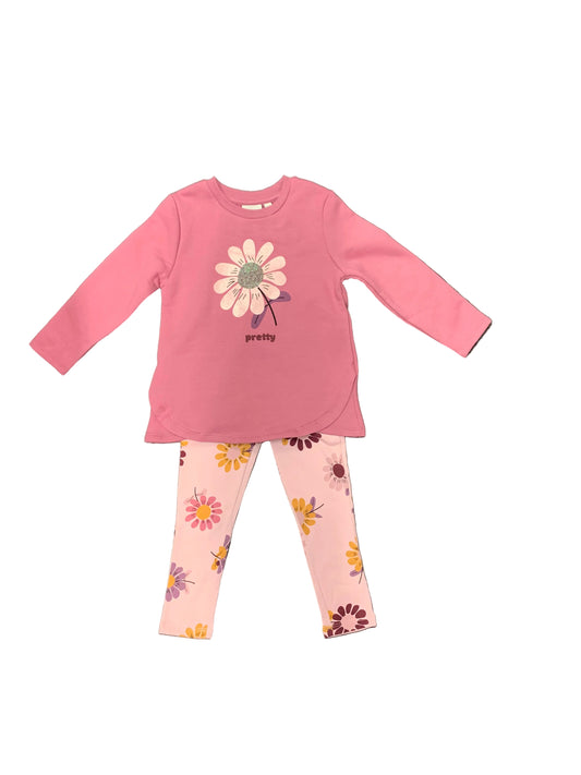 Ensemble - M.I.D. rose pour enfant avec haut à manches longues et pantalon fleuri multicolore vue de face