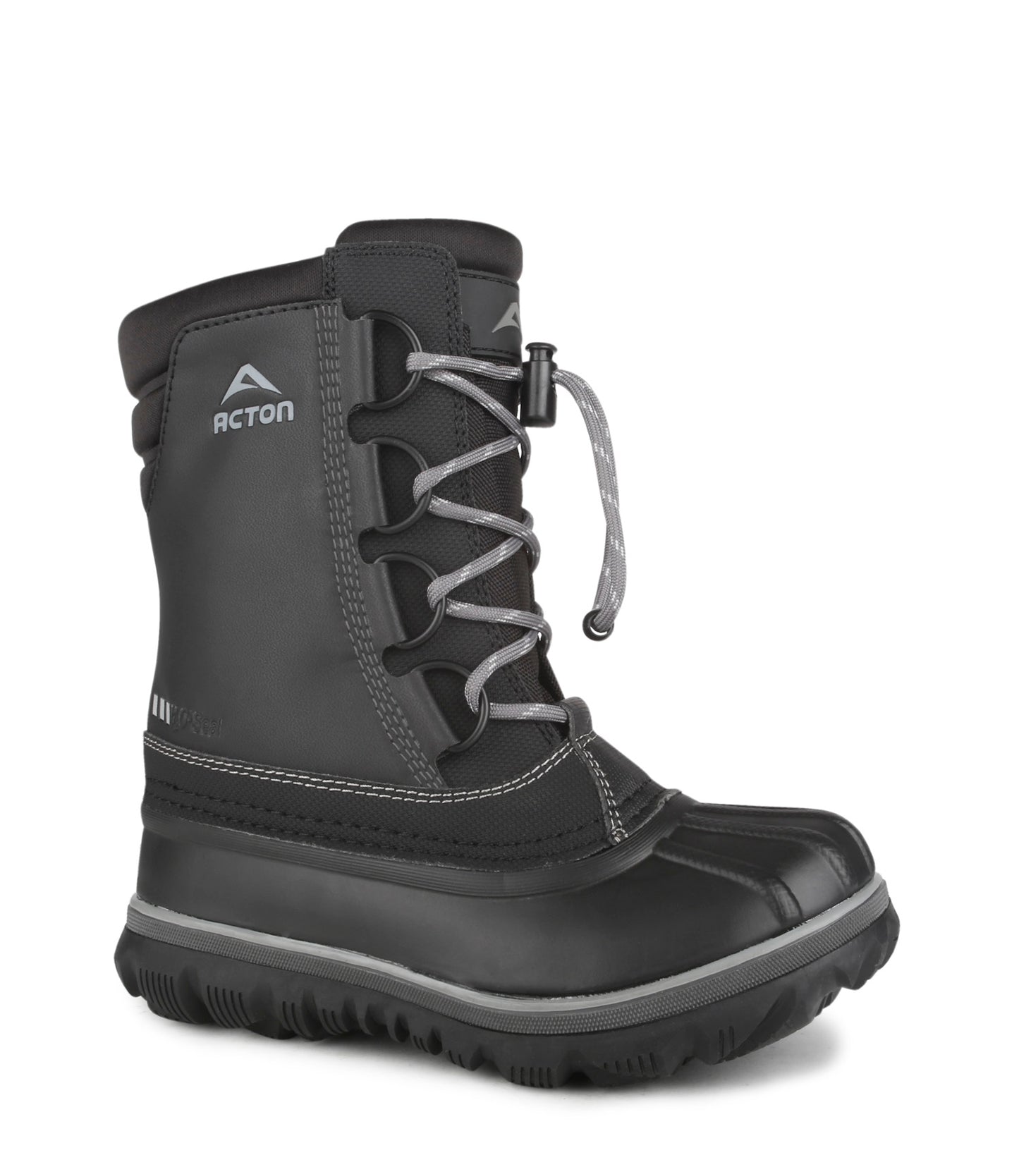 Bottes d'hiver - Acton Rock noires et grises en cuir synthétique avec lacets, isolation triple densité, vue de profil droit