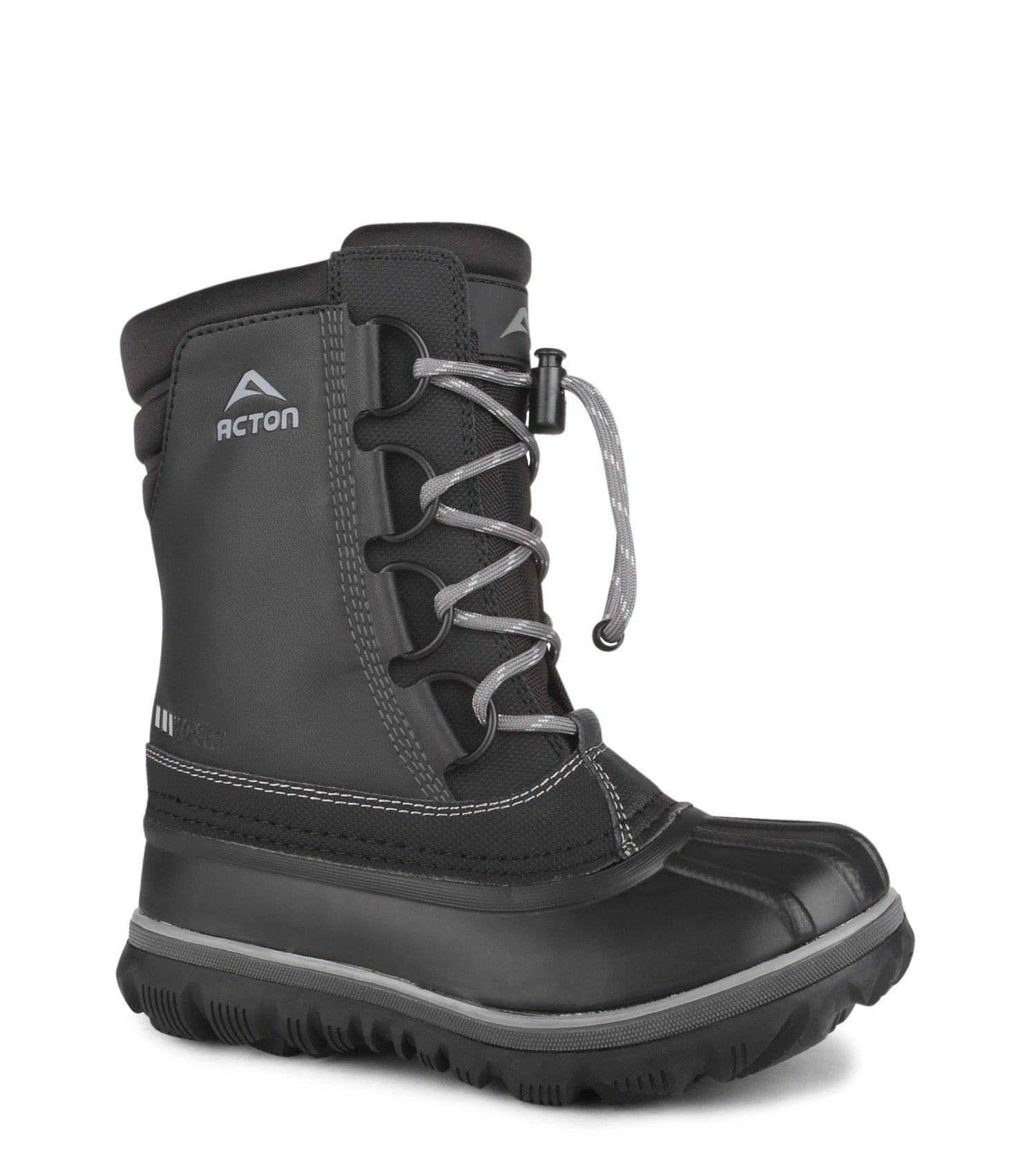 Bottes d'hiver - Acton Rock noires et grises en cuir synthétique avec lacets, isolation triple densité, vue de profil droit