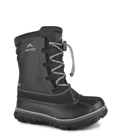 Bottes d'hiver - Acton Rock noires et grises en cuir synthétique avec lacets, isolation triple densité, vue de profil droit