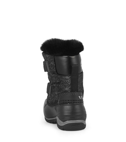 Bottes d'hiver - Acton Funky noires avec motifs gris, doublure fourrure, fermeture autoagrippante, pour fille vue de dos