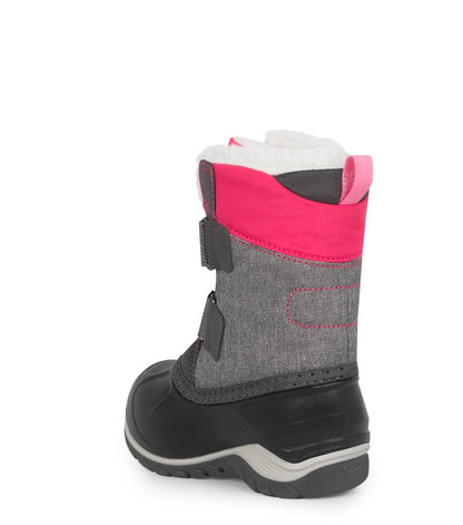 Bottes d'hiver Kiddy - Acton grises et roses, nylon hydrofuge et cuir synthétique, doublure chaude, pour fille, vue de dos.