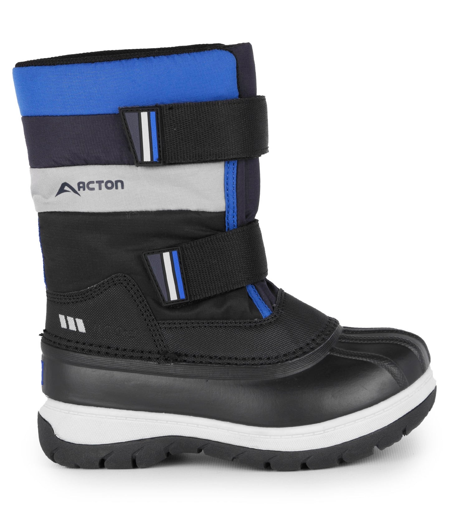 Bottes d'hiver  Bubblegum - Acton garçon en nylon noir et bleu avec semelle blanche, fermetures autoagrippantes, vue de profil droit