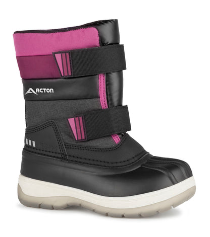 Bottes d'hiver Bubblegum - Acton noires et roses, tige imperméable en cuir synthétique et nylon, pour fille, vue de profil droit
