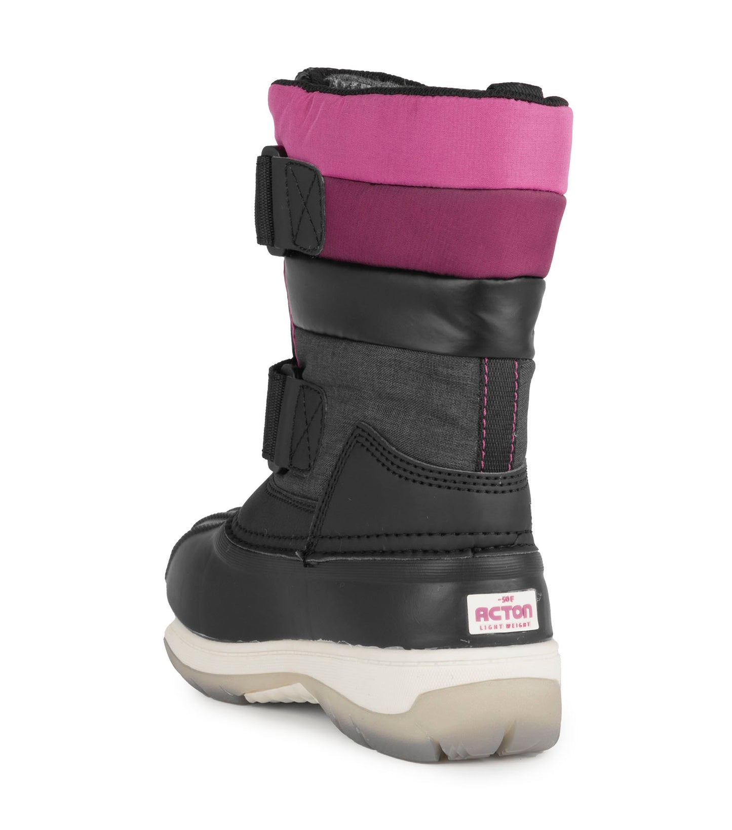 Bottes d'hiver Bubblegum - Acton noires et roses en cuir synthétique et nylon, fermeture autoagrippante, pour fille, vue de dos