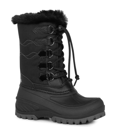 Bottes d'hiver Spark - Acton noires, cuir synthétique et nylon, fourrure au col, lacées, vue de profil droit enfant