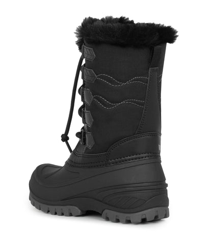 Bottes d'hiver Spark - Acton noires en cuir synthétique et nylon, doublure fourrure, lacets, vue de profil arrière enfant.