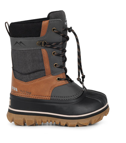 Bottes d'hiver Electro - Acton marron noir et gris en nylon et cuir synthétique imperméable, lacées, vue de profil gauche