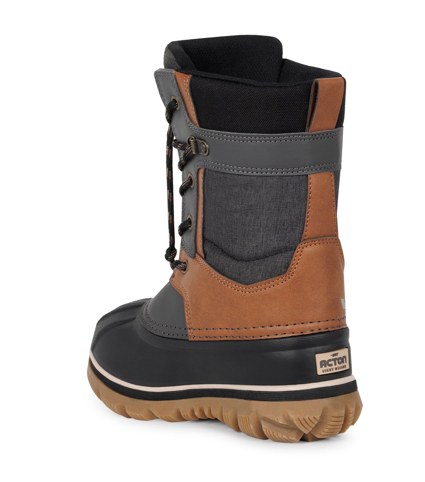 Bottes d'hiver Electro - Acton garçon en cuir synthétique marron et gris, semelle antibidérapante, vue de profil arrière