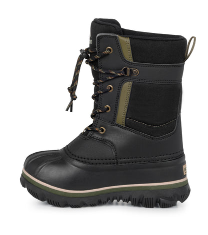 Bottes d'hiver Electro - Acton noires et vertes en cuir synthétique imperméable, lacées, vue de profil droit enfant.