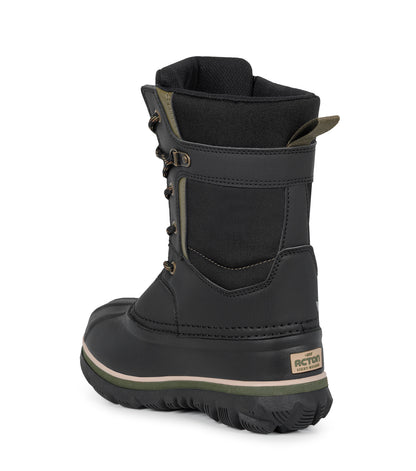 Bottes d'hiver Electro - Acton noires avec détails kaki, cuir synthétique imperméable, style enfant, vue arrière angle droit