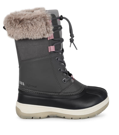 Bottes d'hiver Fizz - Acton grises et noires en cuir synthétique et nylon, fourrure taupe, fille, vue de profil gauche.