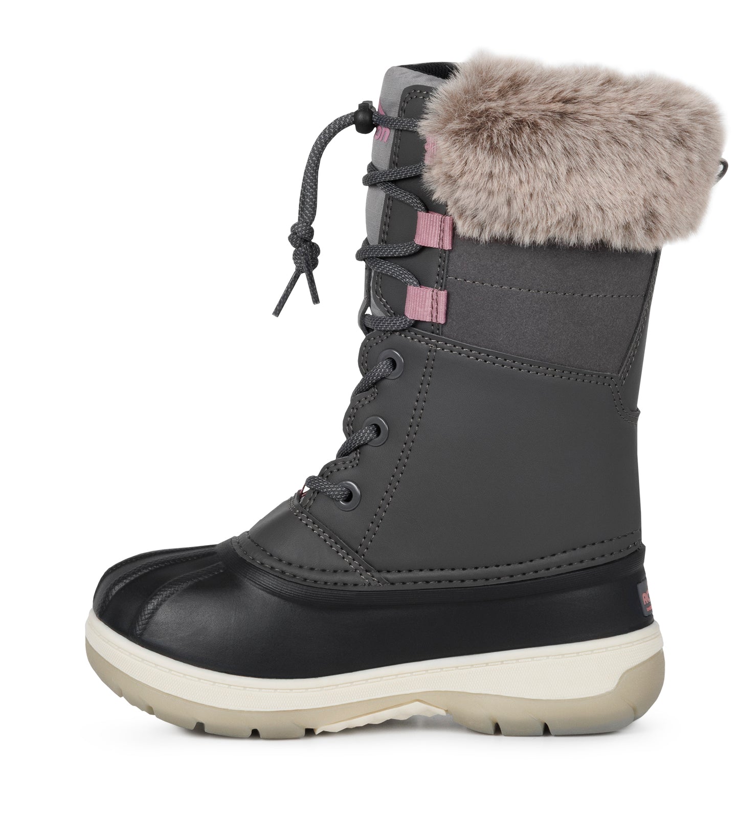 Bottes d'hiver Fizz - Acton gris foncé et noir avec col fausse fourrure beige, lacets, fille, vue de profil droit