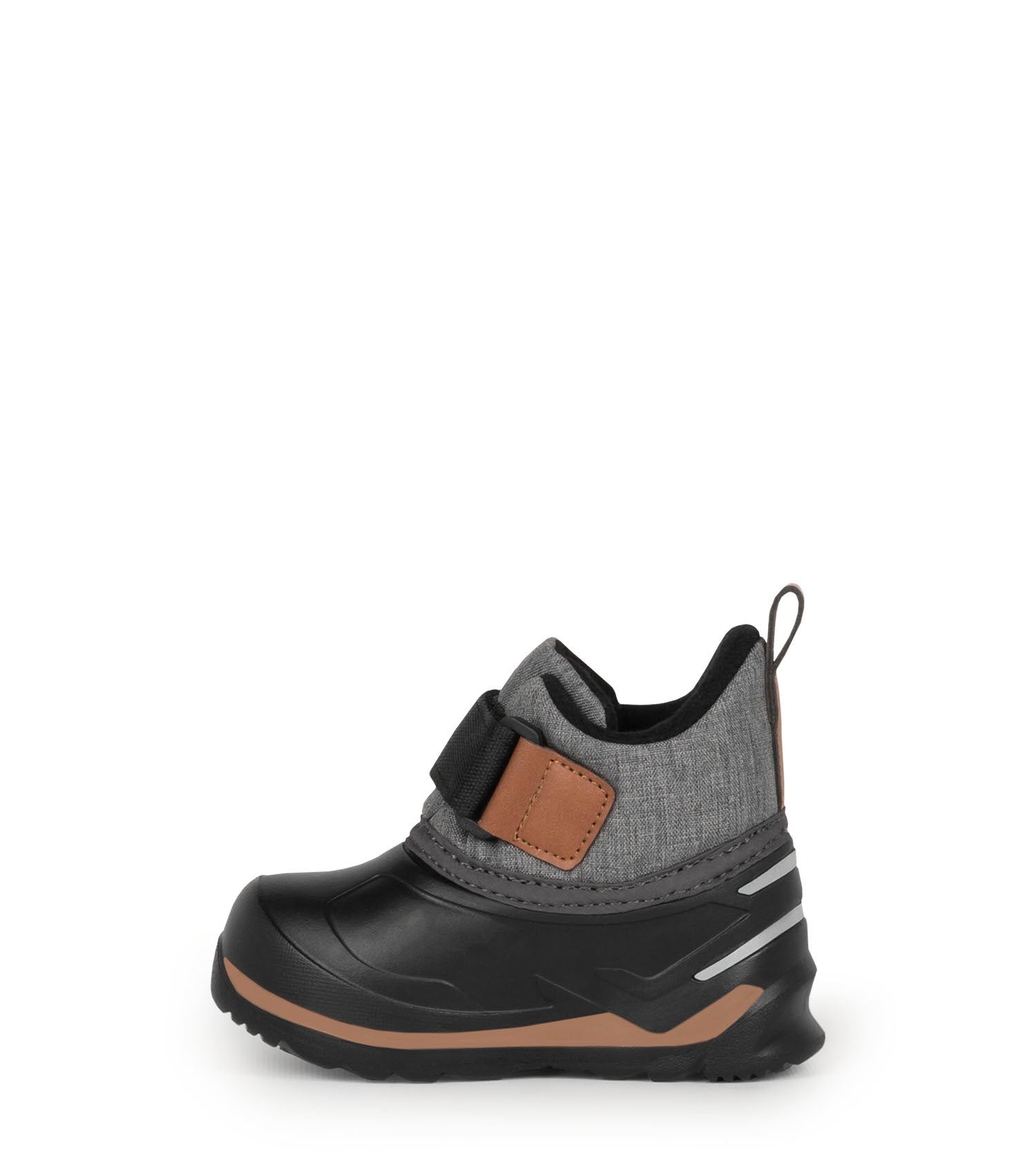 Bottes Mi-Saison - Acton noires et grises avec fermeture autoagrippante et détails marron, vue de profil droit enfant