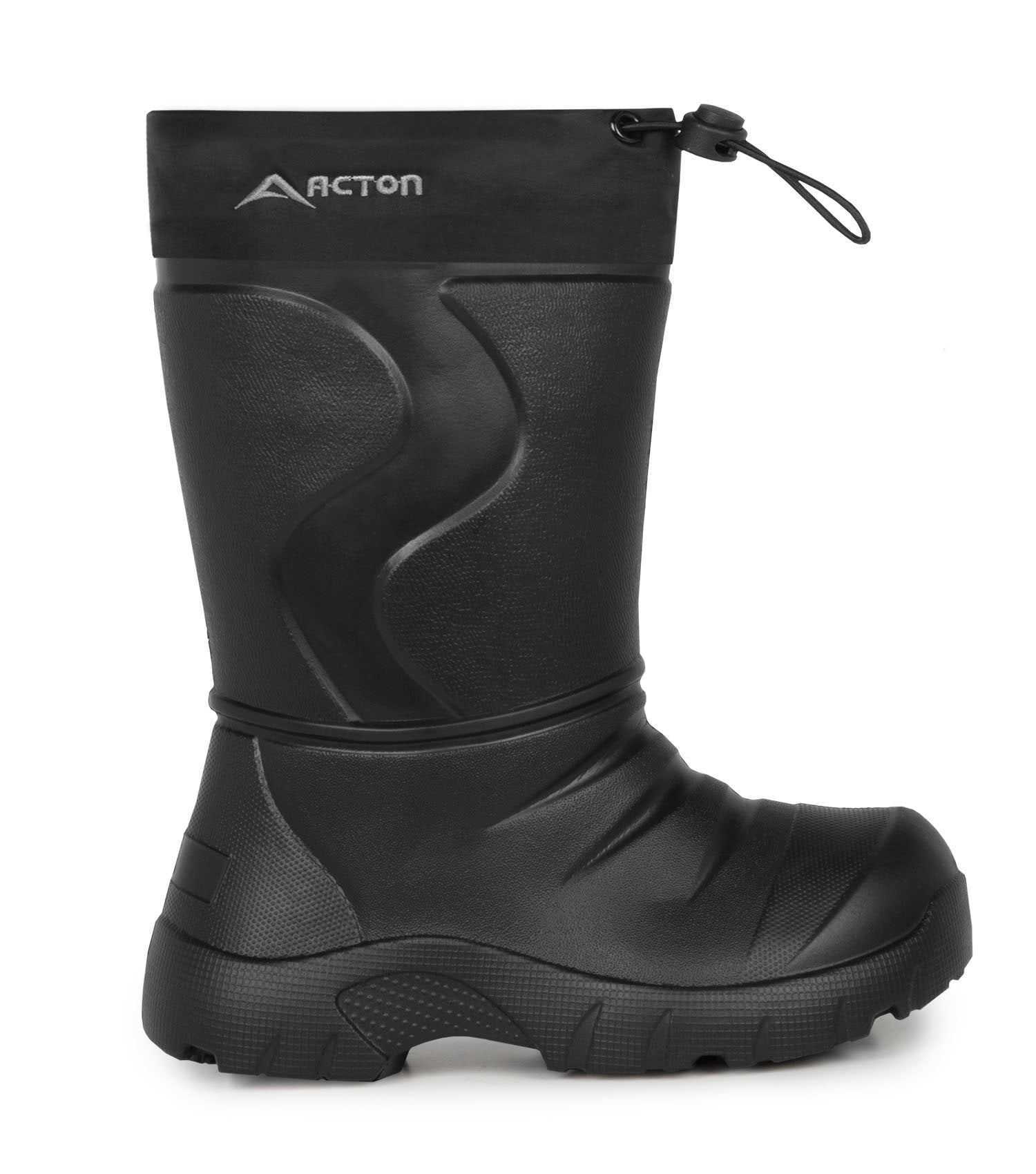 Bottes Mi-Saison Slushy - Acton noires en EVA imperméable avec dessus ajustable, pour enfant, vue de profil droit.