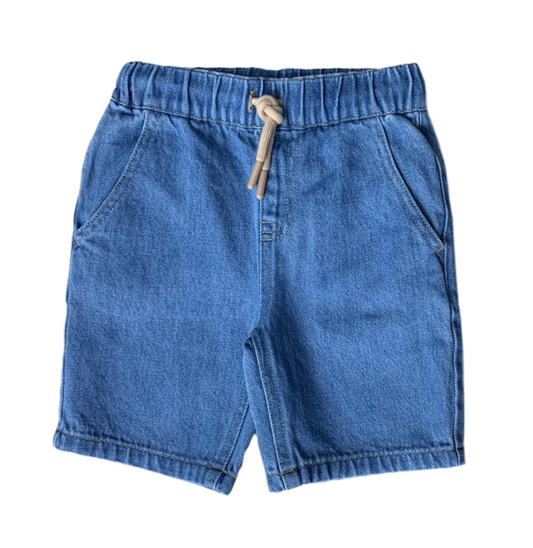 Bermuda - M.I.D bleu en coton avec ceinture élastique et cordon beige, style casual, pour enfant, vue de face.