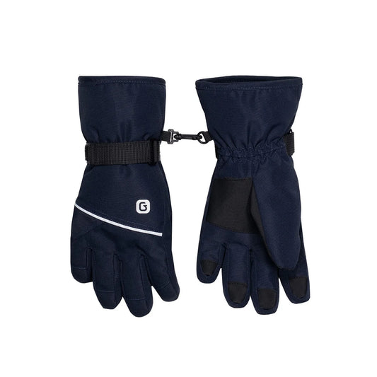 Gant d'hiver Aiden - Gusti bleu marine et noir avec poignets ajustés et attache reliant les deux gants pour enfant
