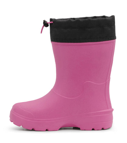Bottes Mi-Saison Squishy - Acton roses avec revers noir réglable, semelle crantée et finition souple, vue de profil