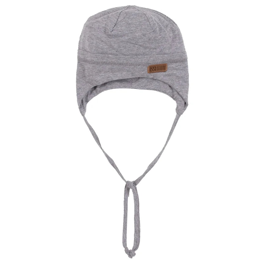 Tuque Mi-Saison - Nanö grise à nouer sous le menton vue de face