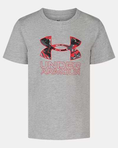 T-Shirt - Under Armour gris avec logo rouge et noir imprimé, composition 90% coton 10% polyester.