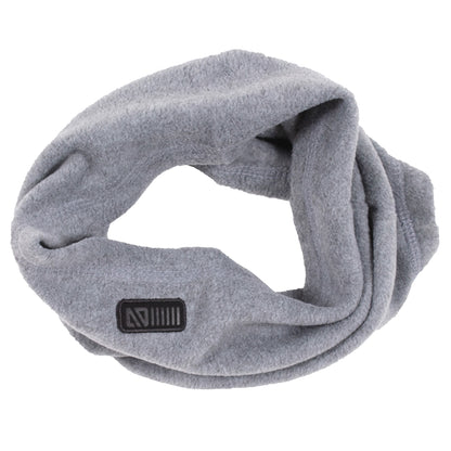 Cache-Cou d'hiver - Nanö en tissu polaire gris clair, style tour de cou, détail du logo noir, vue dessus, unisexe enfant.