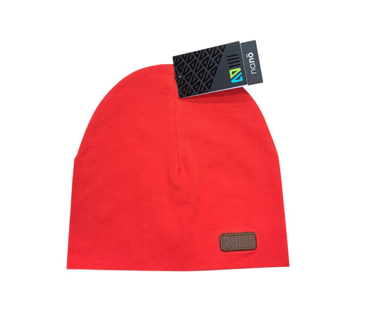 Tuque Mi-Saison - Nanö rouge en coton avec élasthanne, style simple, détail étiquette, vue de dessus pour enfant