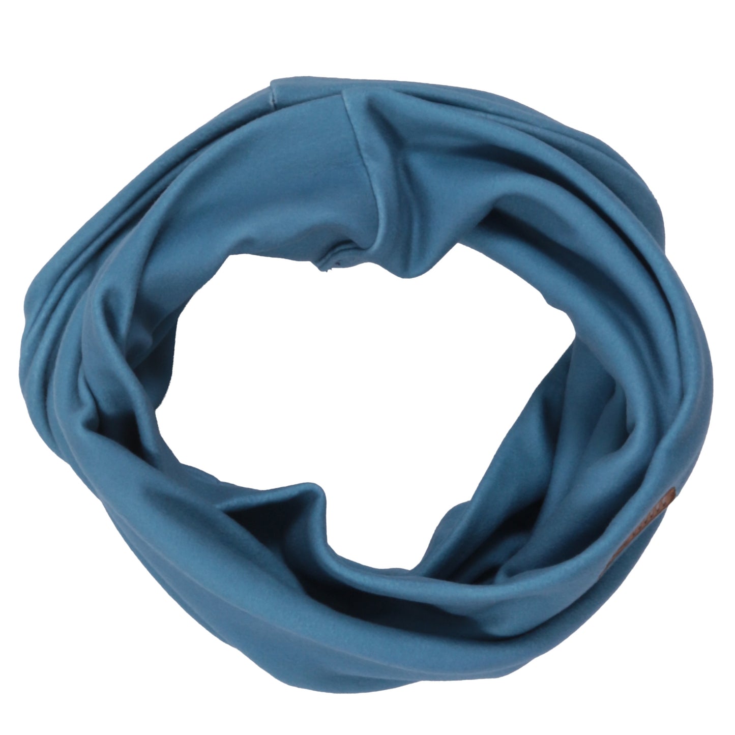 Cache-Cou d'hiver - Nanö bleu en tissu doux et extensible, tour de cou chaud unisexe pour enfant, vue de dessus.