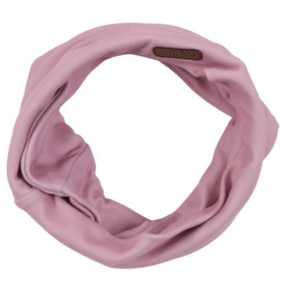 Cache-Cou d'hiver - Nanö en tissu rose doux, tour de cou circulaire pour enfant, vue détaillée à plat.
