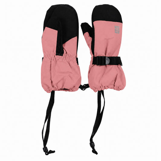 Mitaines d'hiver - Nanö roses et noires en tissu imperméable avec paume renforcée, pour enfant, vue de face et dos.