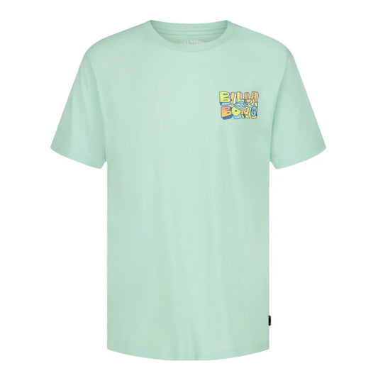 T-Shirt - Billabong vert clair en jersey coton, logo multicolore devant et grand logo dos, vue de face et dos.