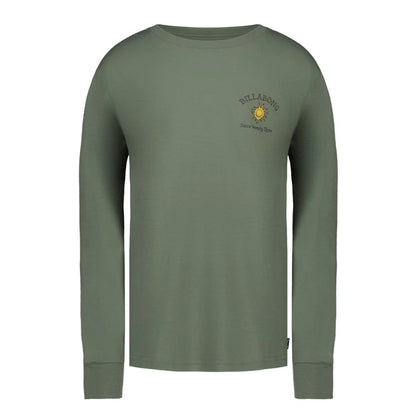 Chandail - Billabong vert kaki à manches longues en coton, style décontracté, vue de face sur fond blanc.