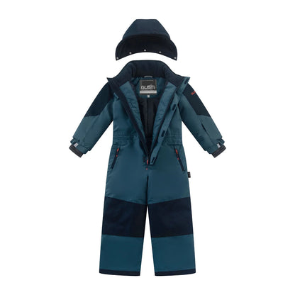 Habit de neige Blizzard - Gusti une pièce bleu pétrole et bleu marine pour enfant avec capuchon détaché vue de face