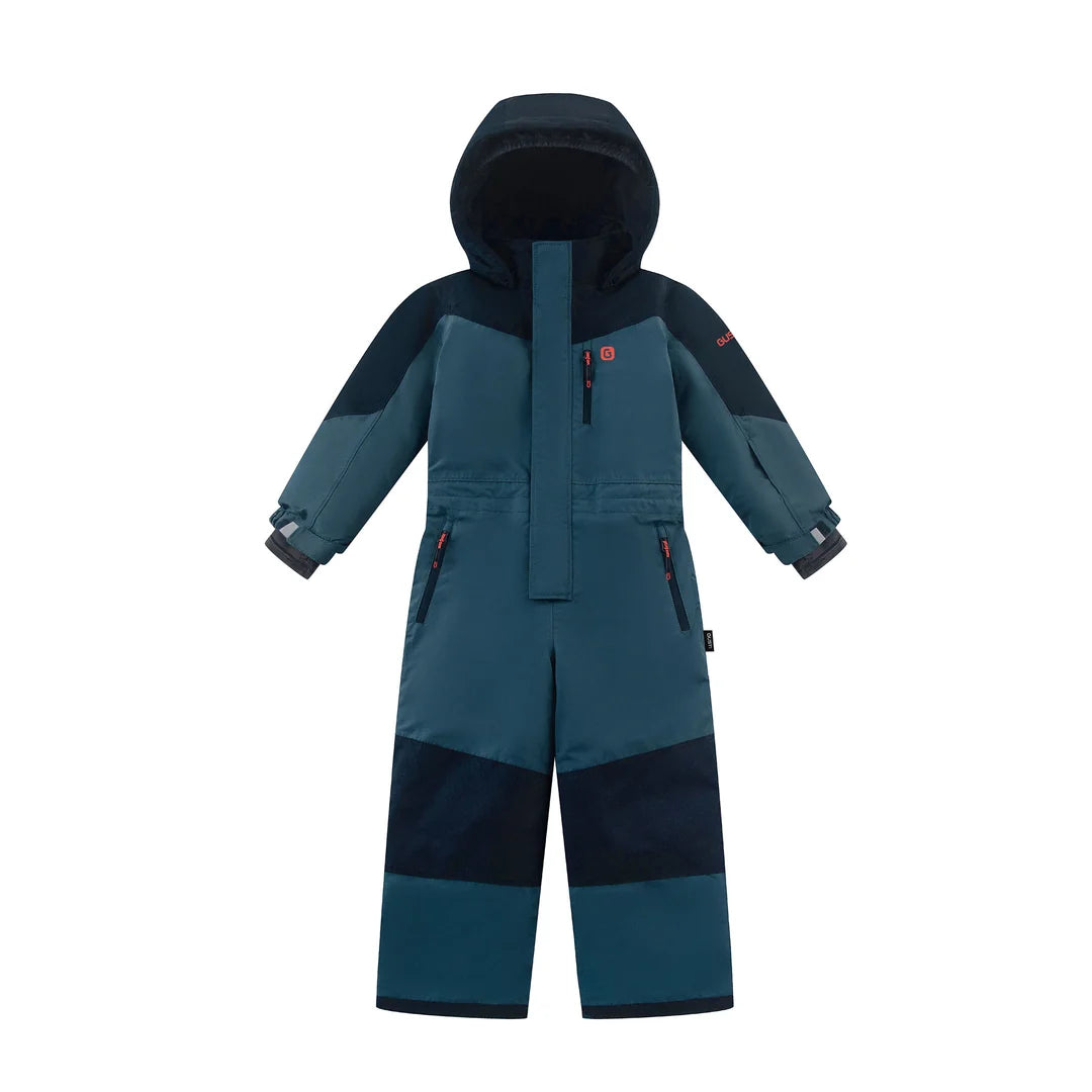 Habit de neige Blizzard - Gusti une pièce bleu pétrole et marine à capuchon pour enfant vue de face