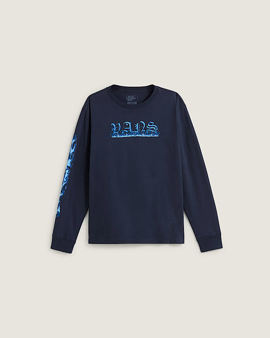 Chandail  Inferno - Vans bleu marine en coton 100%, manches longues avec logo bleu, pour garçon, vue de face.