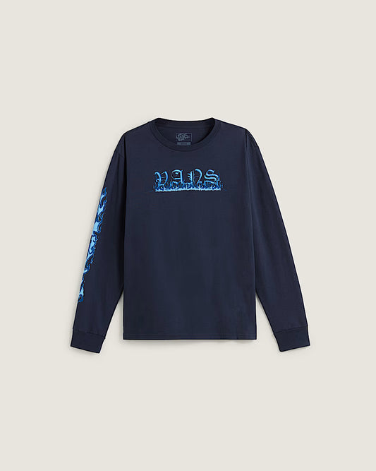 Chandail  Inferno - Vans bleu marine en coton 100%, manches longues avec logo bleu, pour garçon, vue de face.