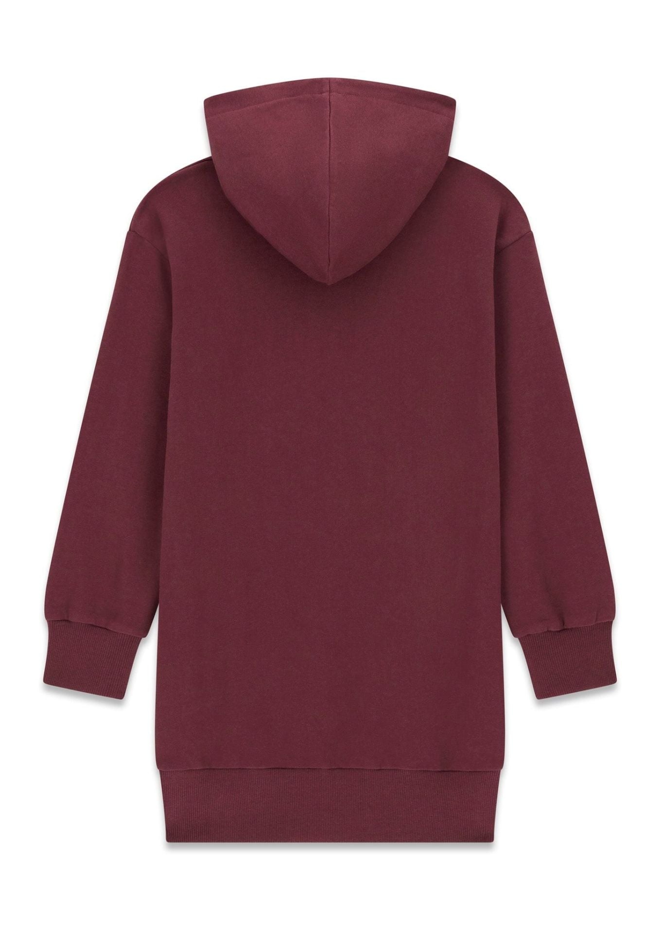 Robe - Guess longue bordeaux en tissu doux avec capuche, manches longues et finition côtelée, vue de dos.