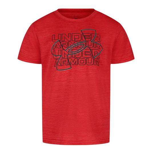 T-Shirt - Under Armour rouge en polyester avec logo graphique noir, design moderne et épuré pour un usage sportif.