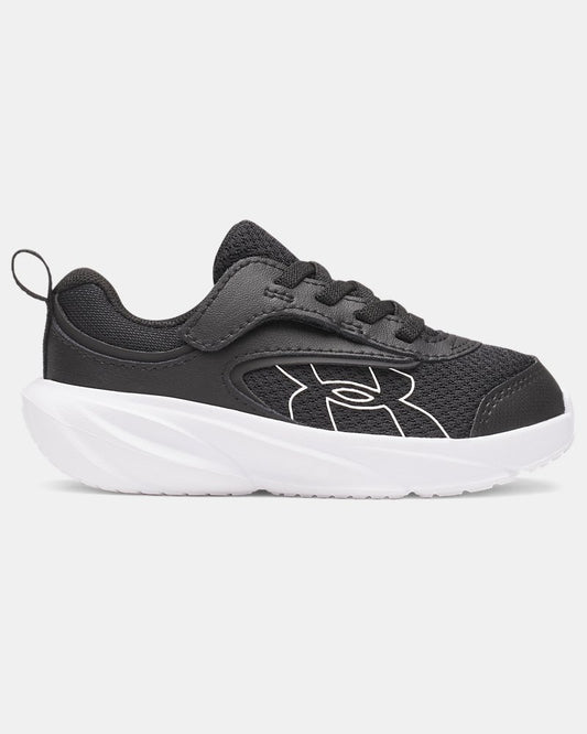 Espadrilles UA Surge 5 - Under Armour noires avec semelle blanche, style sport, en mesh et cuir synthétique, vue de profil gauche.