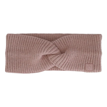 Bandeau d'hiver - Calikids rose poudré en tricot côtelé avec torsade centrale, pour enfant, vue de face