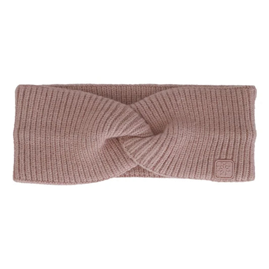 Bandeau d'hiver - Calikids rose poudré en tricot côtelé avec torsade centrale, pour enfant, vue de face