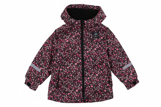 Manteau Mi-Saison - Peluche & Tartine manteau enfant noir à motifs floraux roses avec capuche vue de face