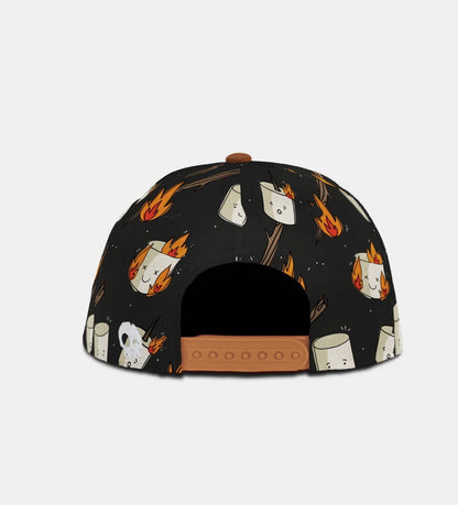 Casquette - Headster noire avec motif guimauve enflammée et réglage marron, vue de dos.