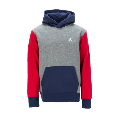 Hoodie - Jordan gris, manches rouges, capuche et poche avant bleue, vue galerie position 1 format carré 1024x1024