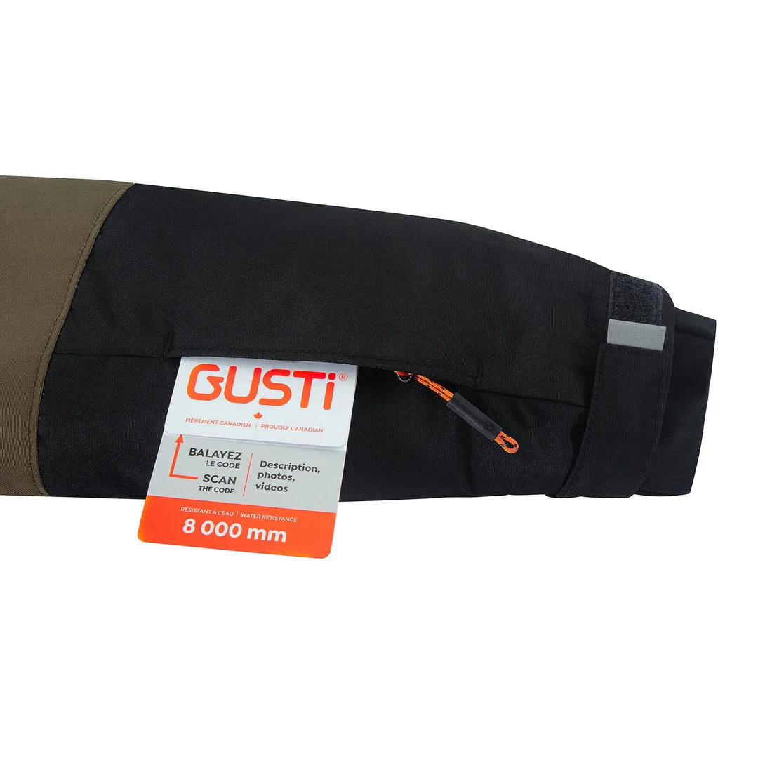 Habit de neige Conan - Gusti noir et kaki pour enfant vue de détail sur manche avec fermeture éclair et étiquette d'imperméabilité