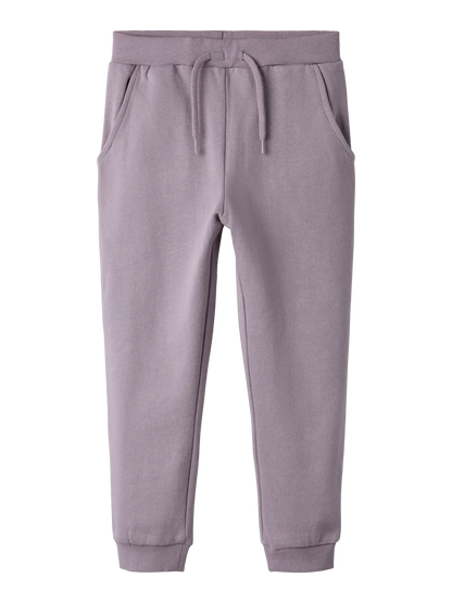 Pantalon - Name It mauve en coton polyester avec taille ajustable, style jogger, pour enfant, vue de face portrait