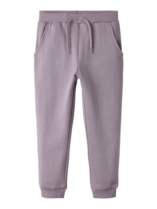Pantalon - Name It mauve en coton polyester avec taille ajustable, style jogger, pour enfant, vue de face portrait